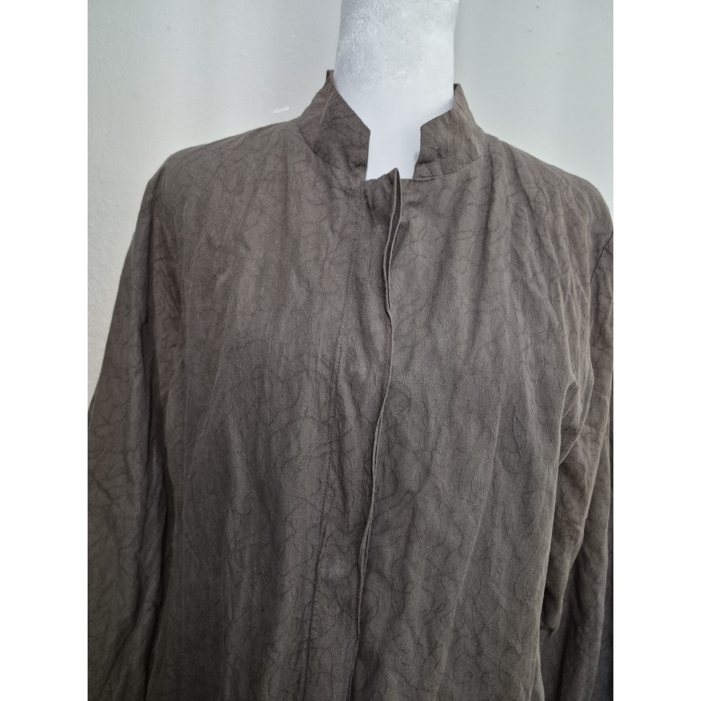 Eileen Fisher Womens Jacket Medium Brown Crinkle Snap Buttons‎ Pockets Long - Picture 2 of 16